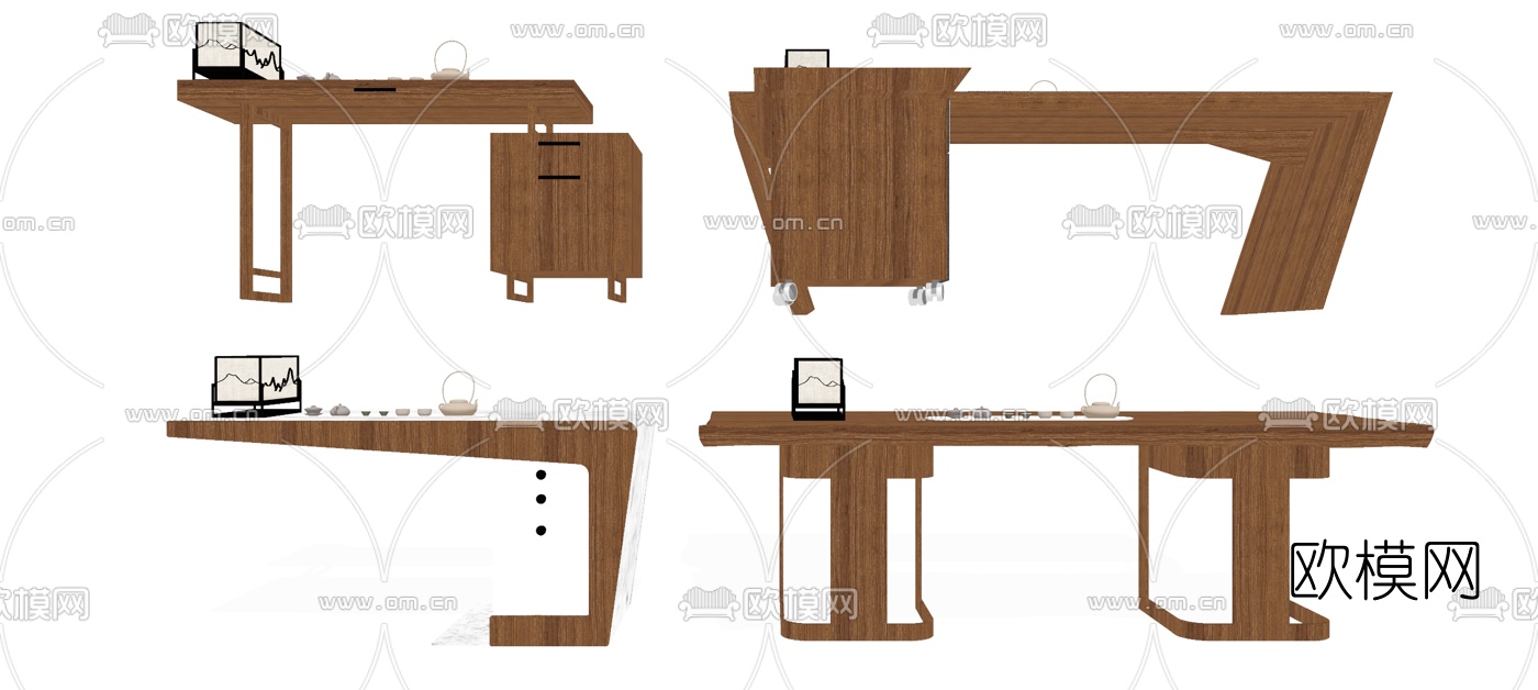 北欧实木电脑桌办公桌组合su模型下载