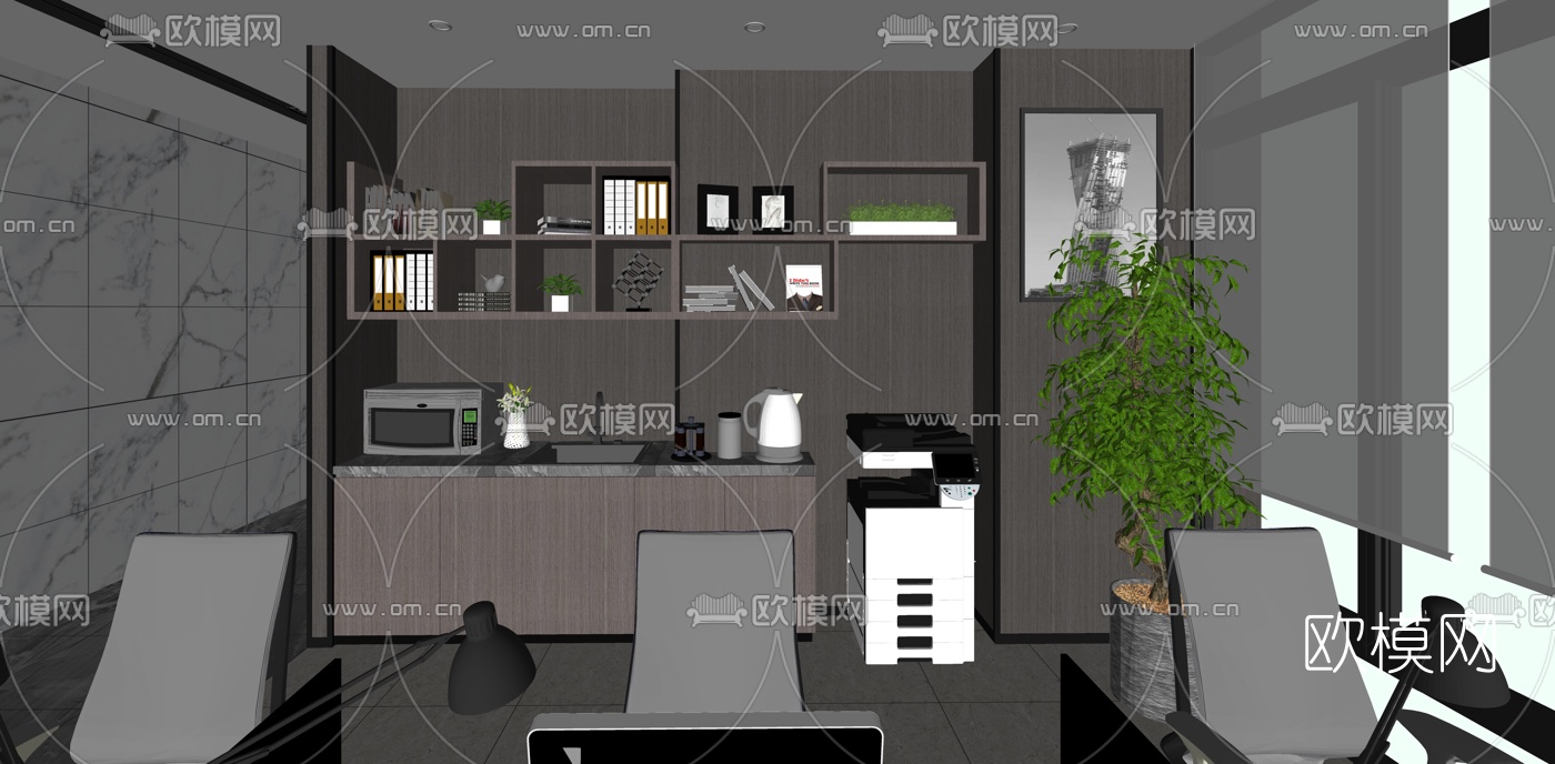 现代综合办公区su模型下载（渲染图2）