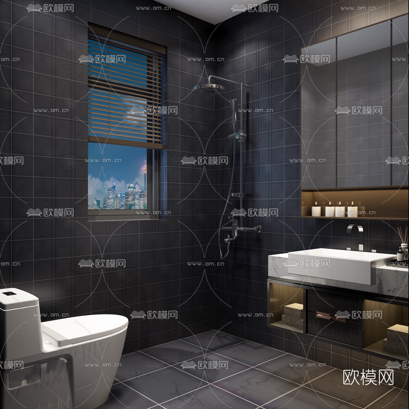 现代高级灰卫生间浴室3d模型下载