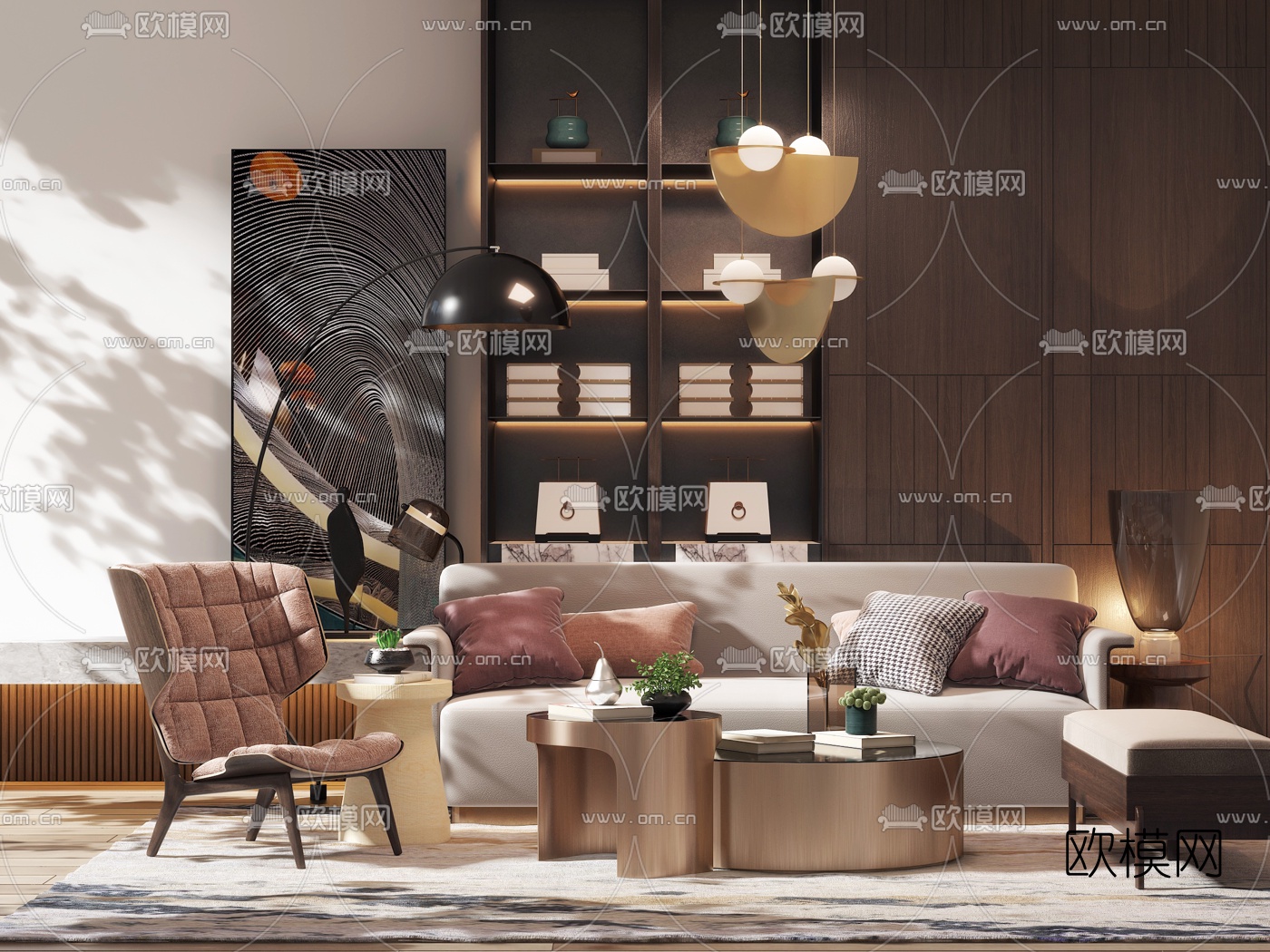 后现代轻奢沙发组合3d模型-免费3dmax模型库-欧模网