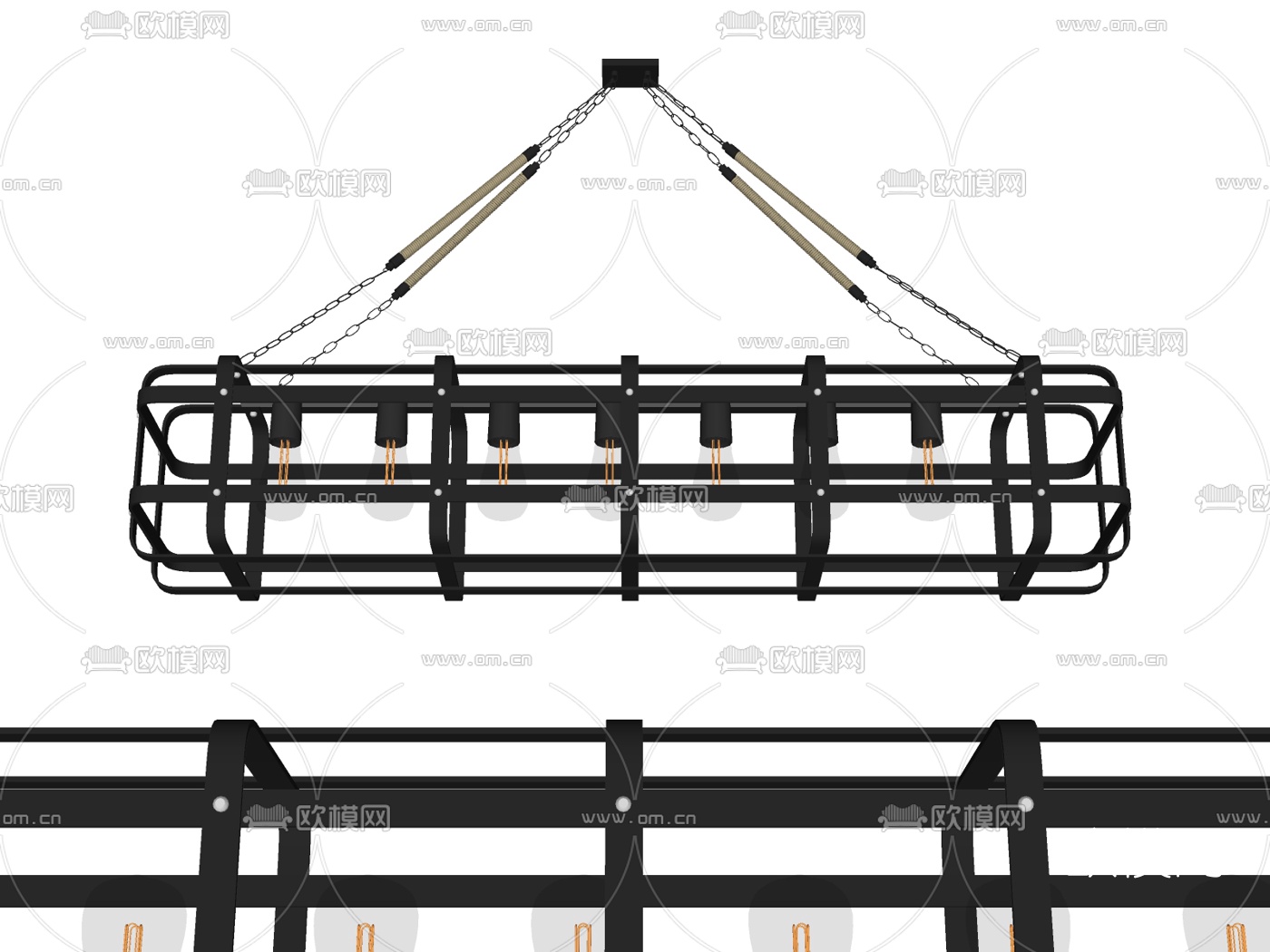 工业风多头灯泡吊灯su模型下载（渲染图2）