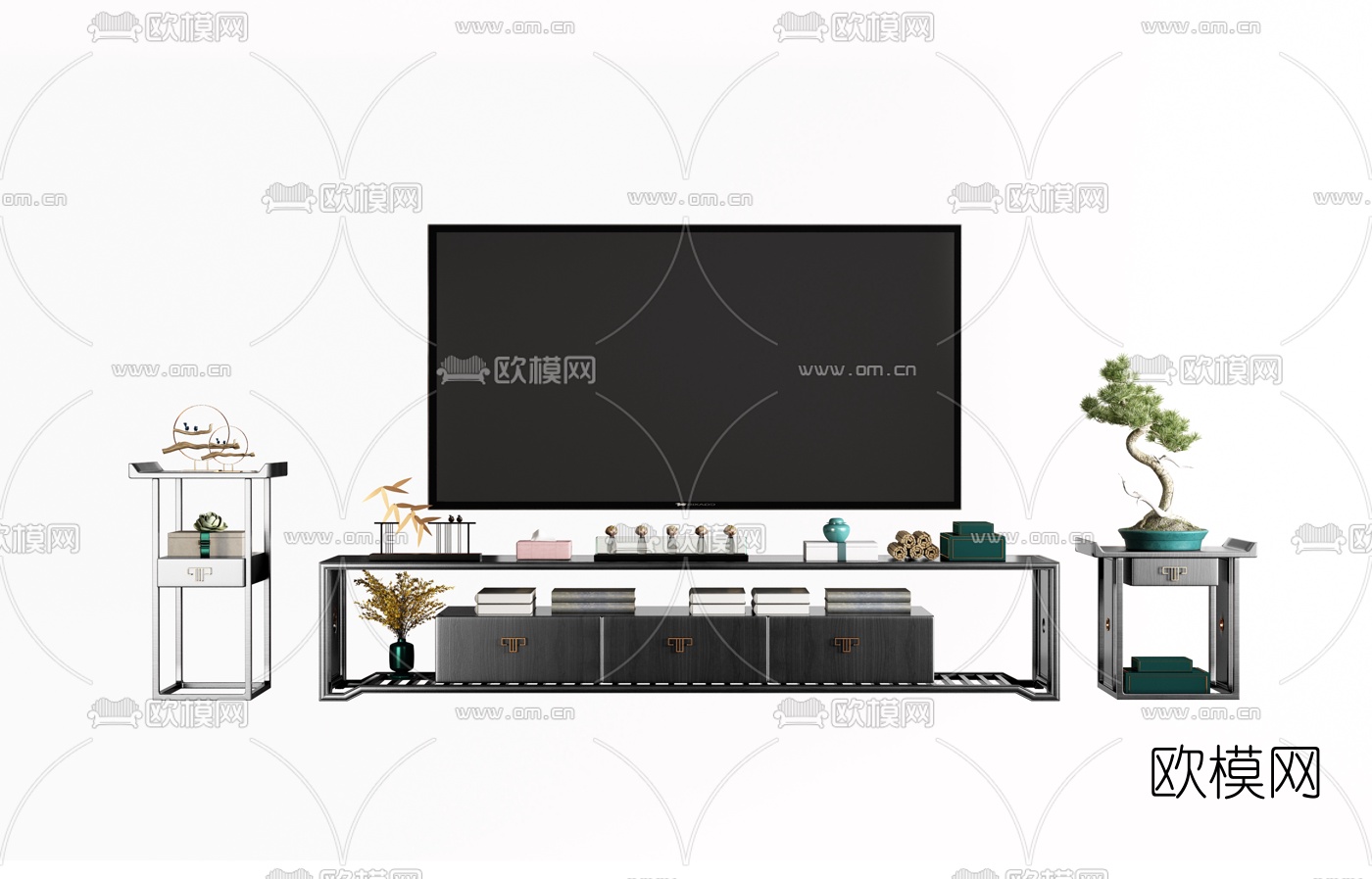 新中式实木电视柜3d模型
