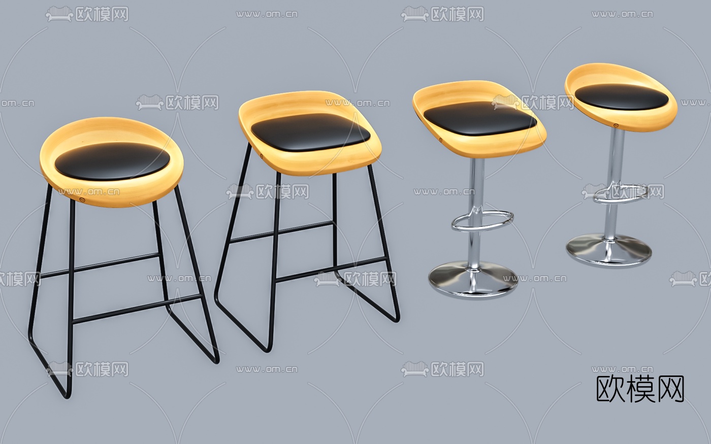 现代铁艺吧台椅3d模型下载（渲染图1）