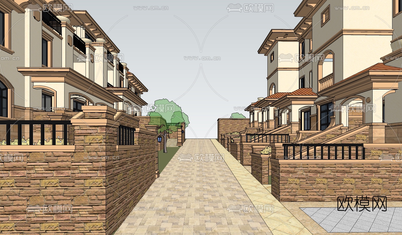 欧式连排别墅su模型下载（渲染图3）