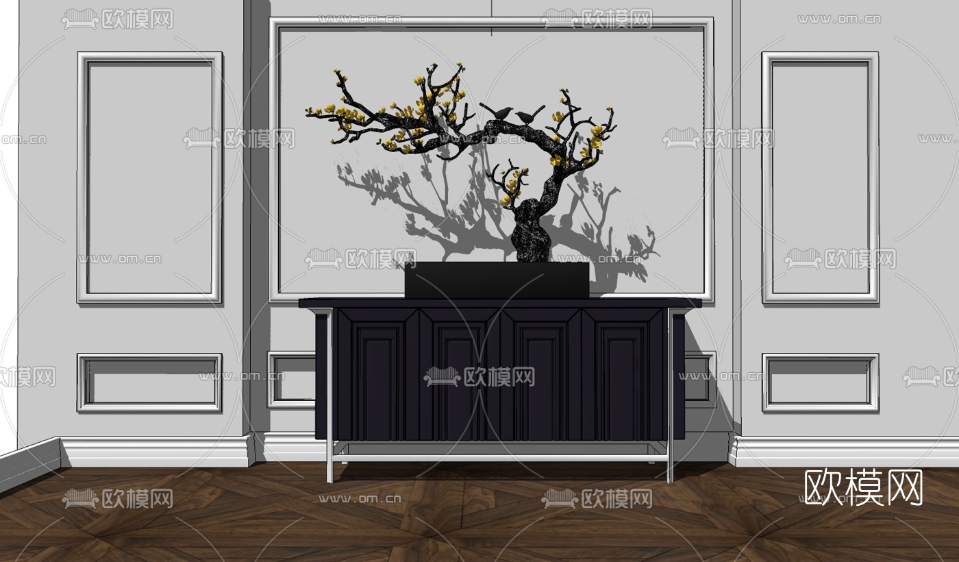 新中式边柜组合su模型