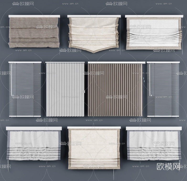 现代百叶帘卷帘折叠帘组合3D模型-免费3dmax模型库-欧模网