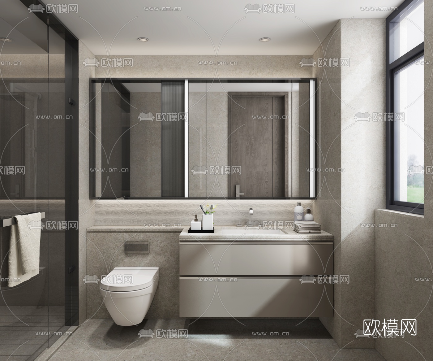 现代浴室卫生间3d模型-免费3dmax模型库-欧模网