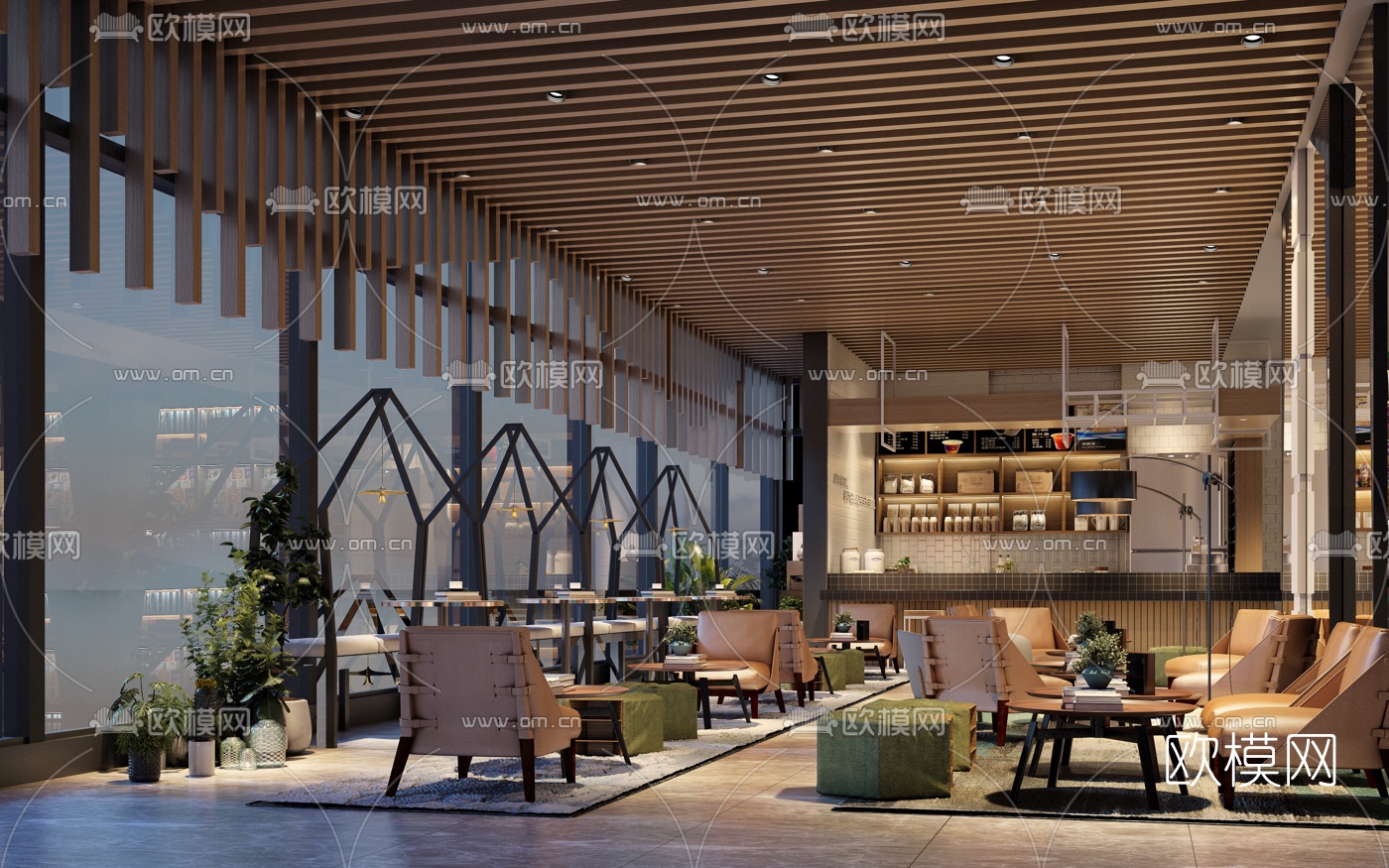 现代奶茶店3d模型下载（渲染图1）