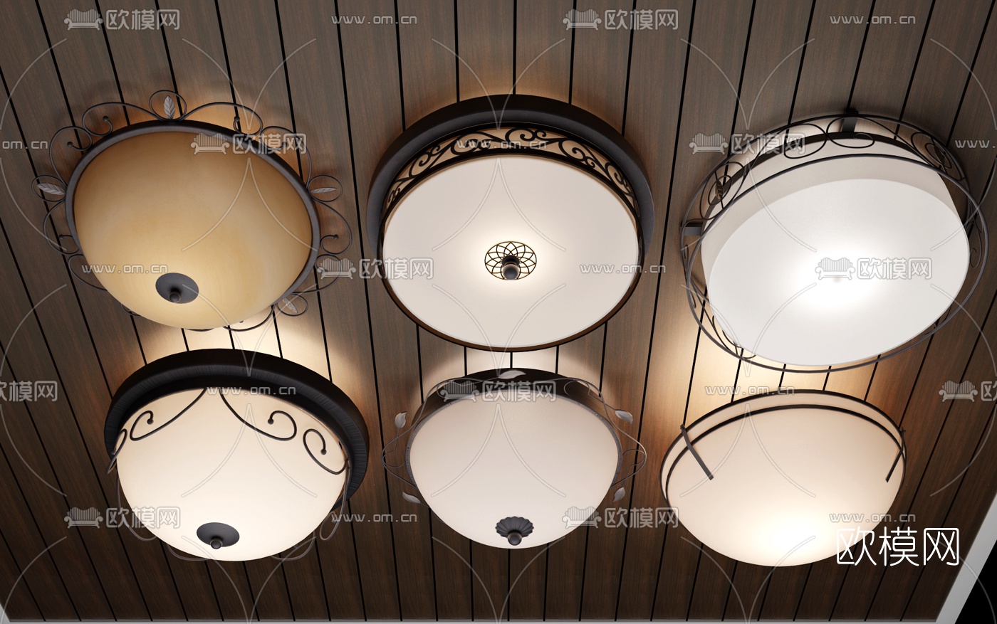 美式吸顶灯组合3D模型下载