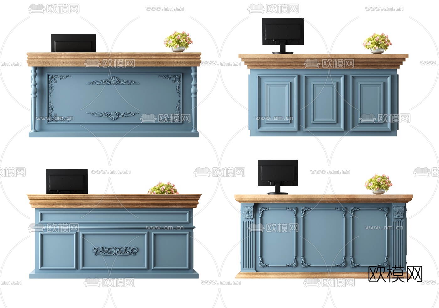 简欧田园前台收银台接待台3d模型下载