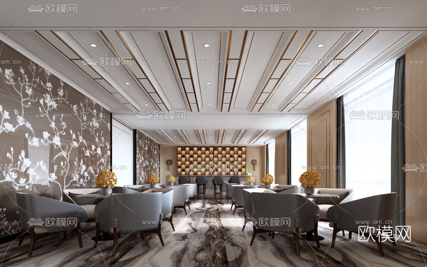 现代酒店大堂吧3d模型