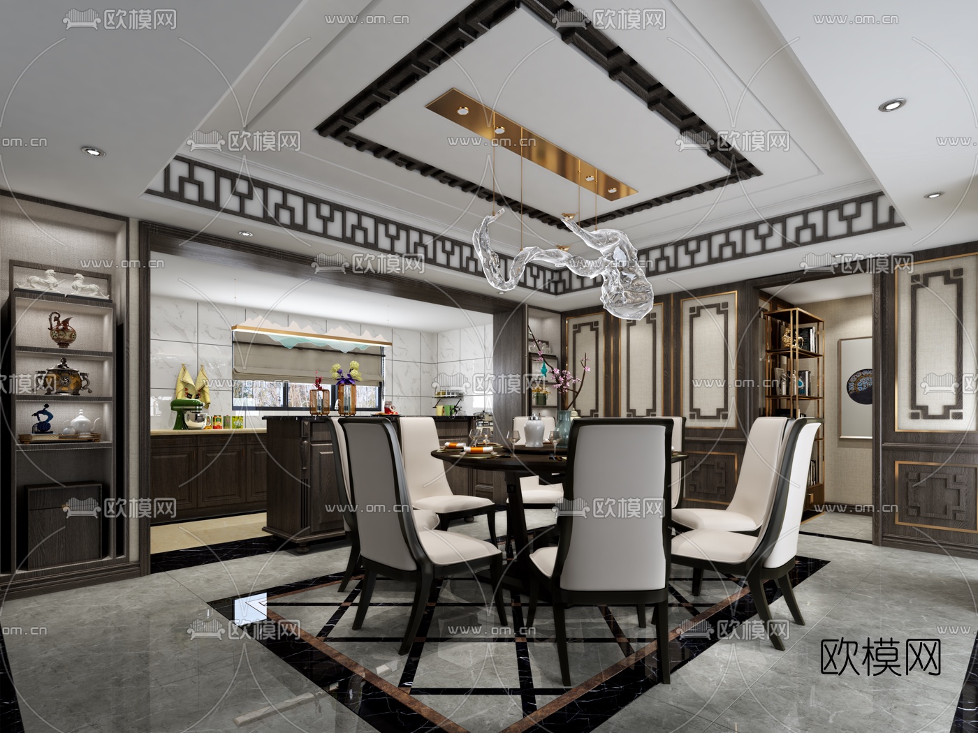 新中式餐厅厨房3d模型