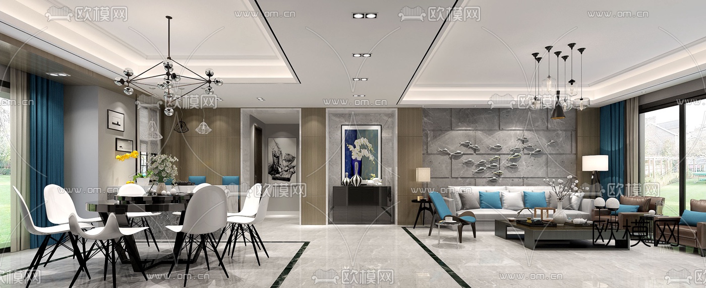 现代客厅餐厅3D模型