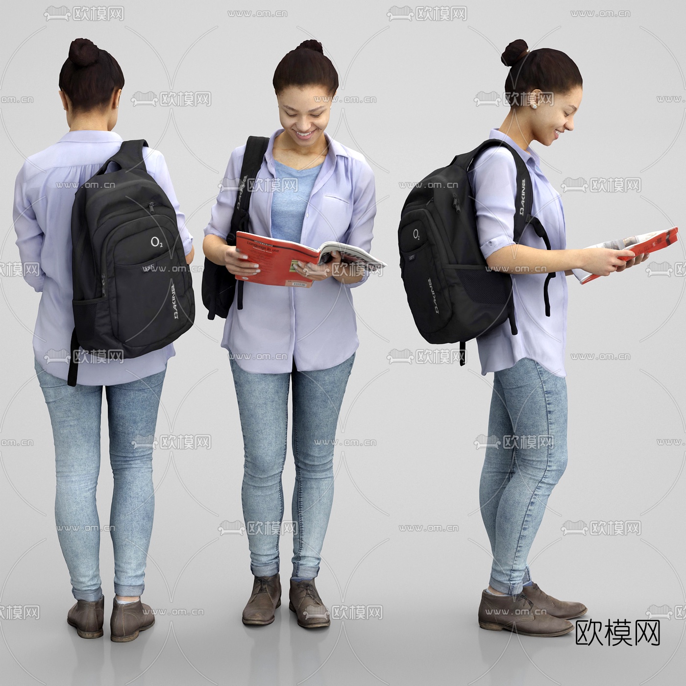 现代看书女人3d模型下载