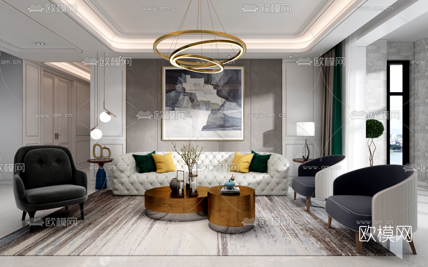 后现代轻奢沙发组合3d模型下载