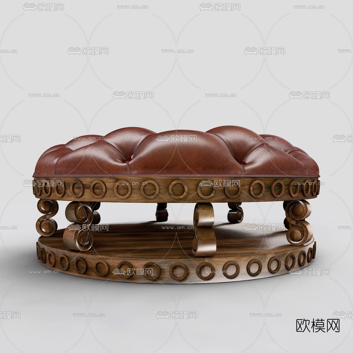 美式皮革圆凳3d模型下载（渲染图1）
