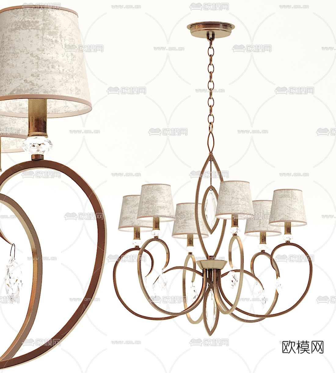 简欧金属水晶吊灯3d模型下载