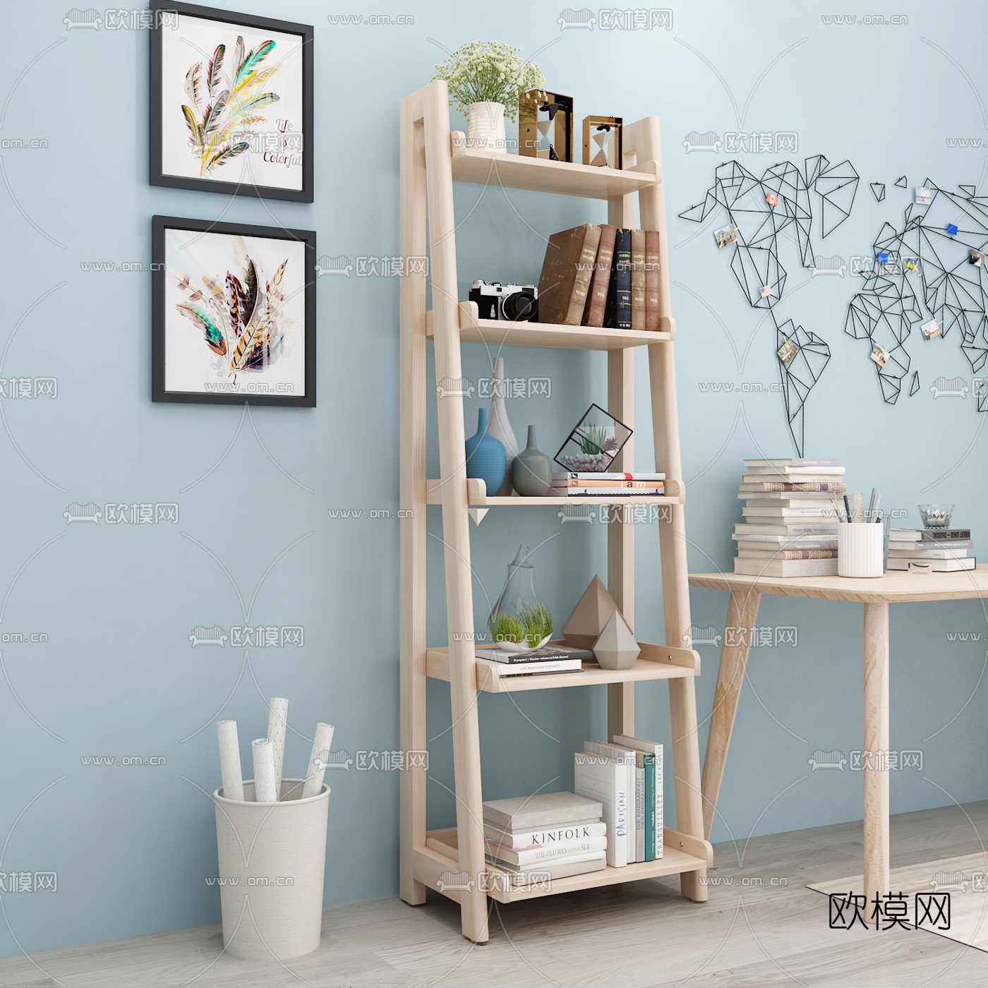 北欧实木装饰架3d模型下载