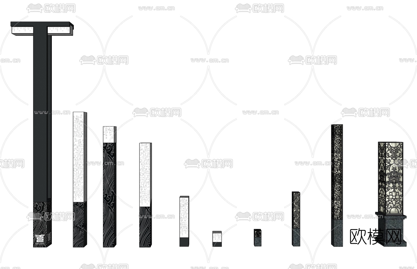 新中式路灯景观灯su模型下载