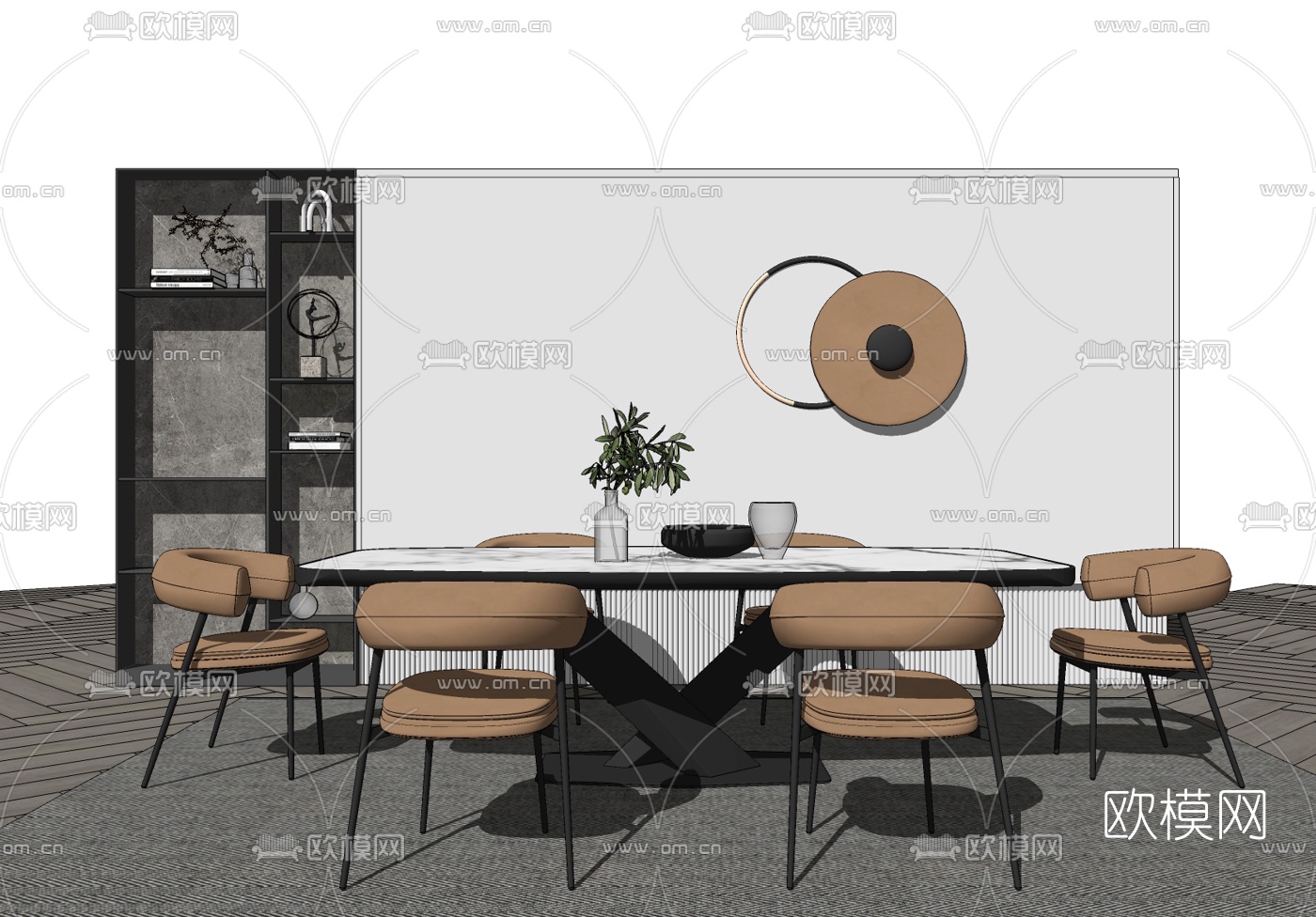 现代轻奢餐桌椅su模型下载