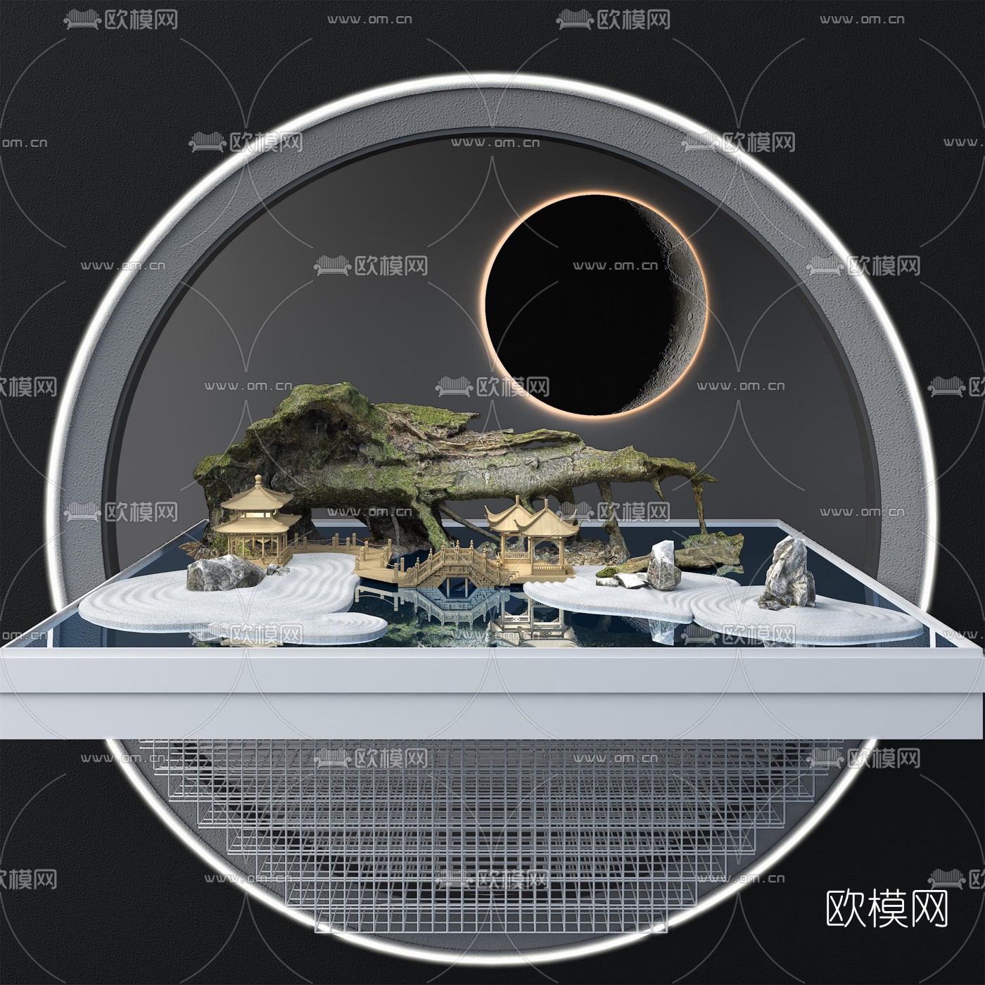 新中式旱景园艺小品3d模型