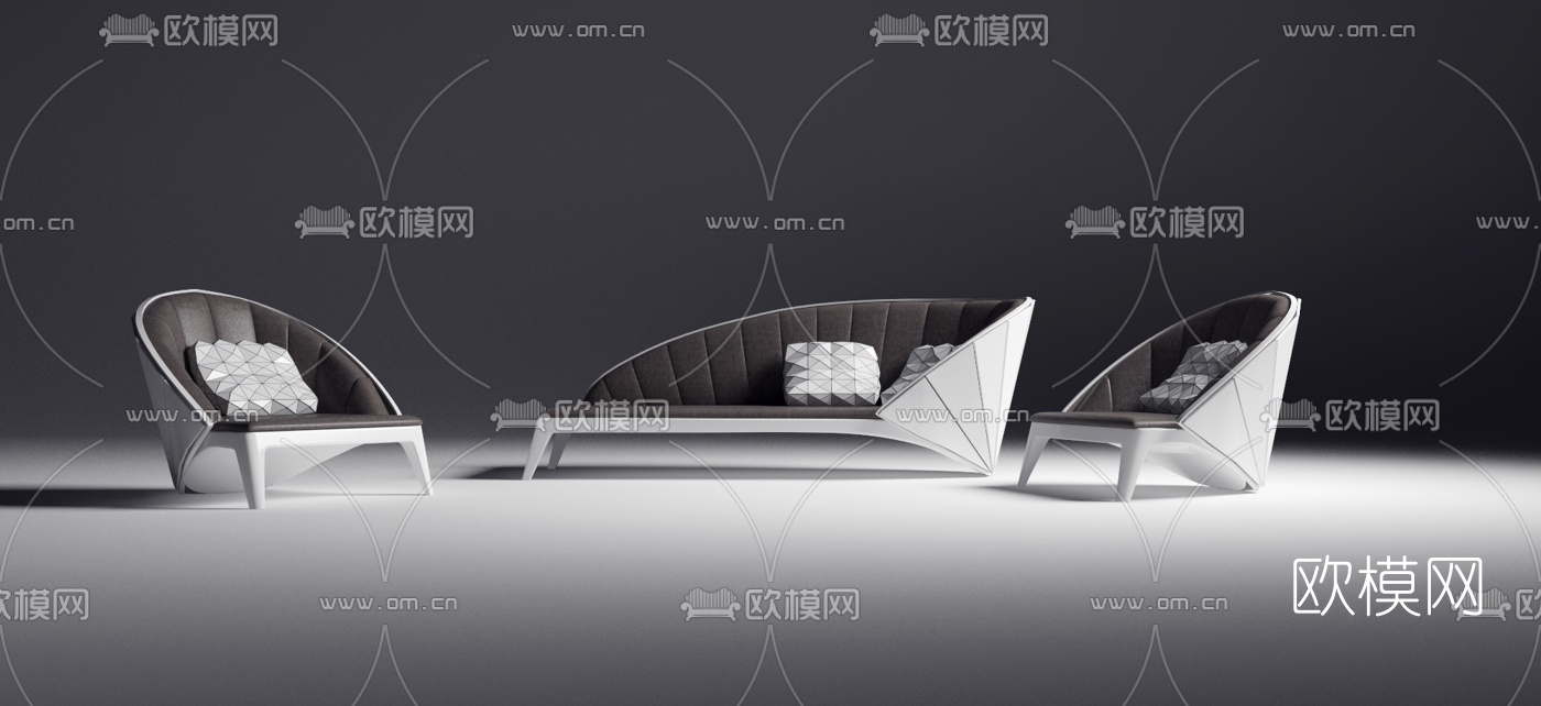现代布艺扇形异形沙发3d模型