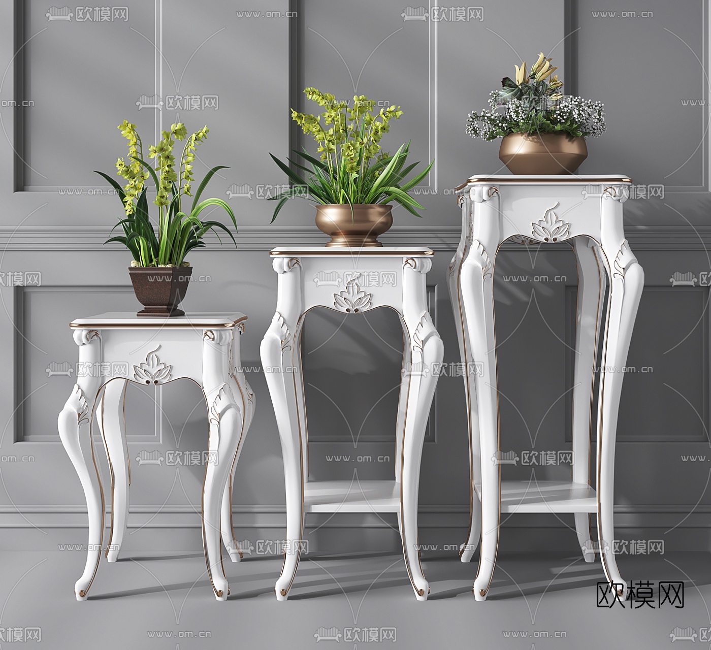 欧式角几盆栽组合3D模型下载