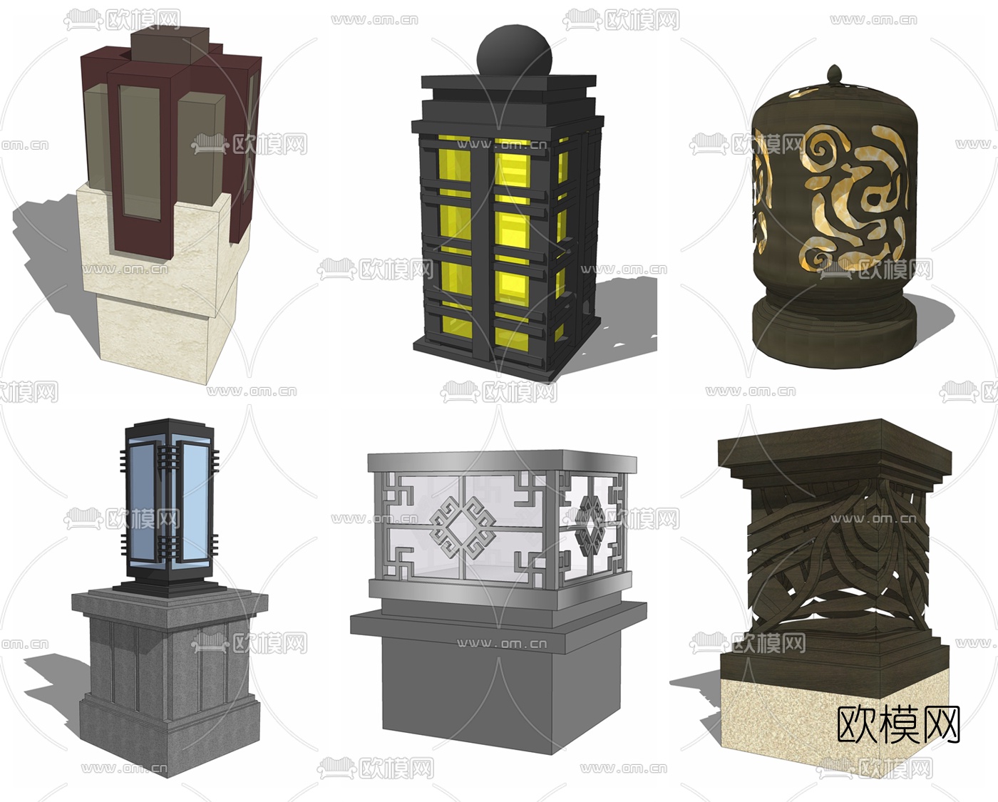 中式景观灯草坪灯组合su模型下载