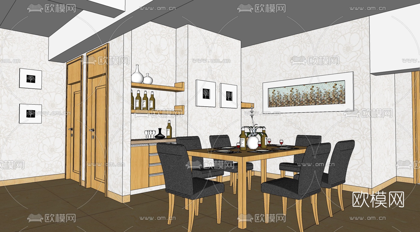 现代家装组合免费su模型下载（渲染图1）