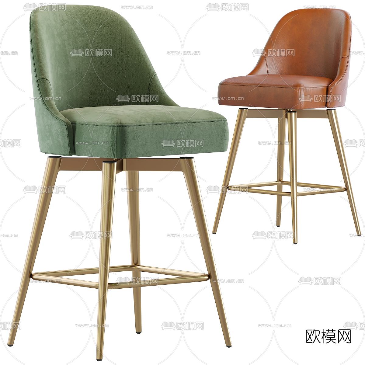 West Elm 轻奢金属吧椅3d模型下载（渲染图1）