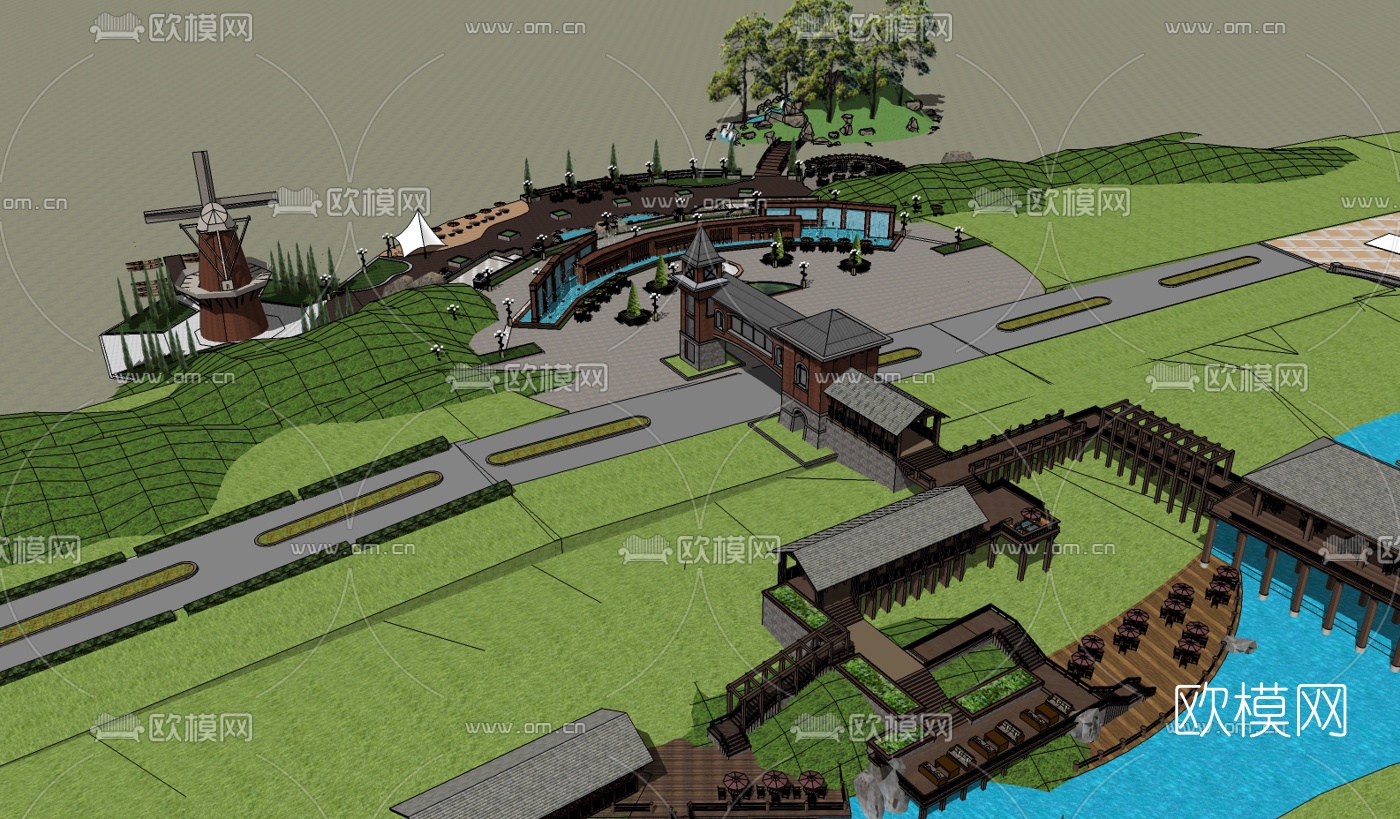 欧式风情商业街规划su模型下载（渲染图5）