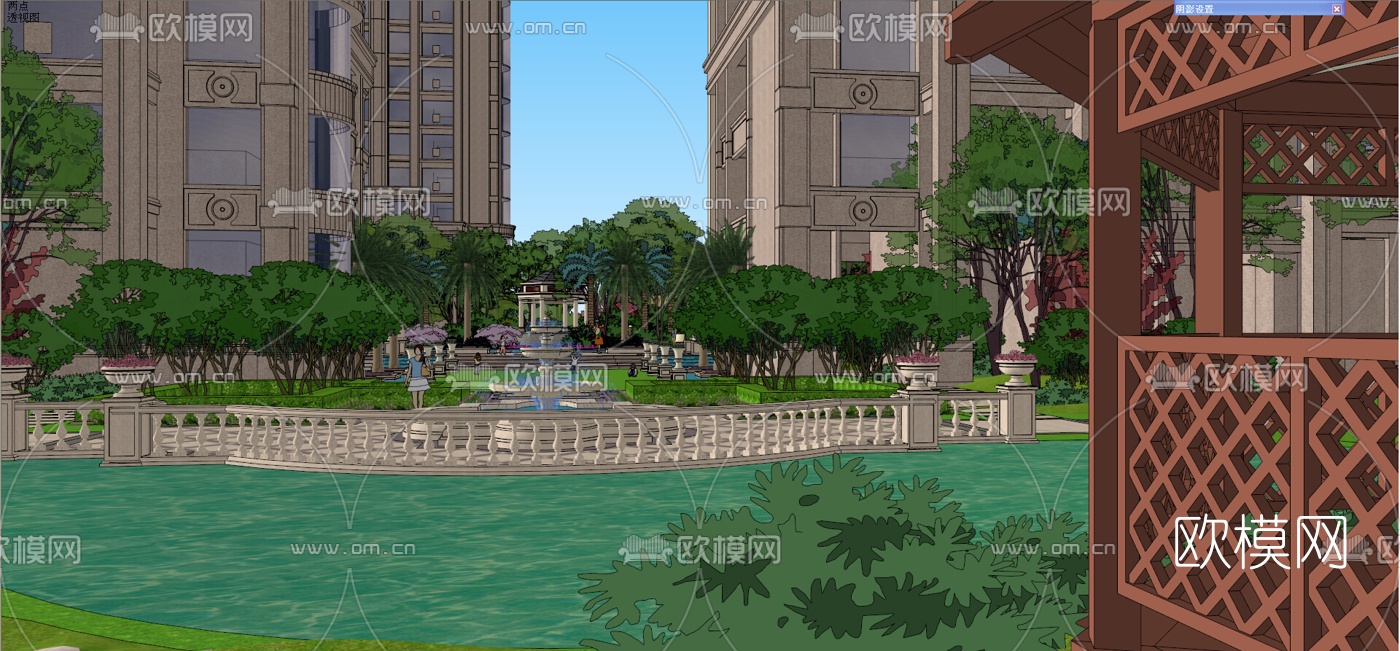 欧式小区景观规划su模型下载（渲染图2）