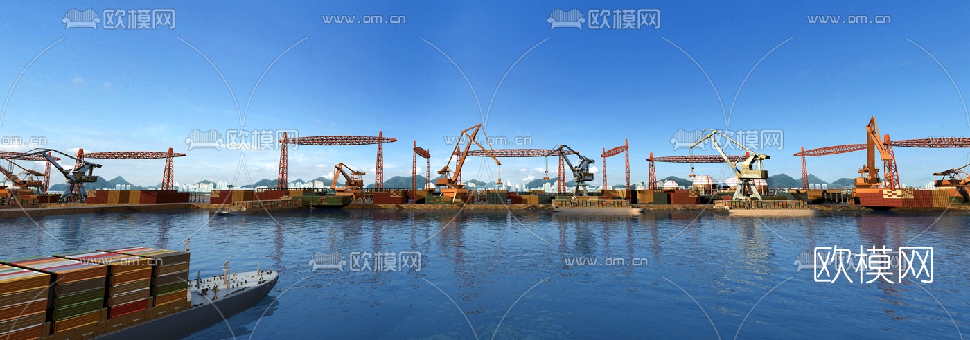 现代港口货运码头3d模型