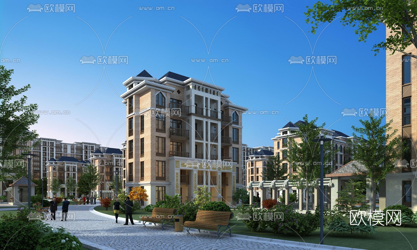 欧式住宅小区外观3d模型下载_ID10336369_3dmax免费模型-欧模网