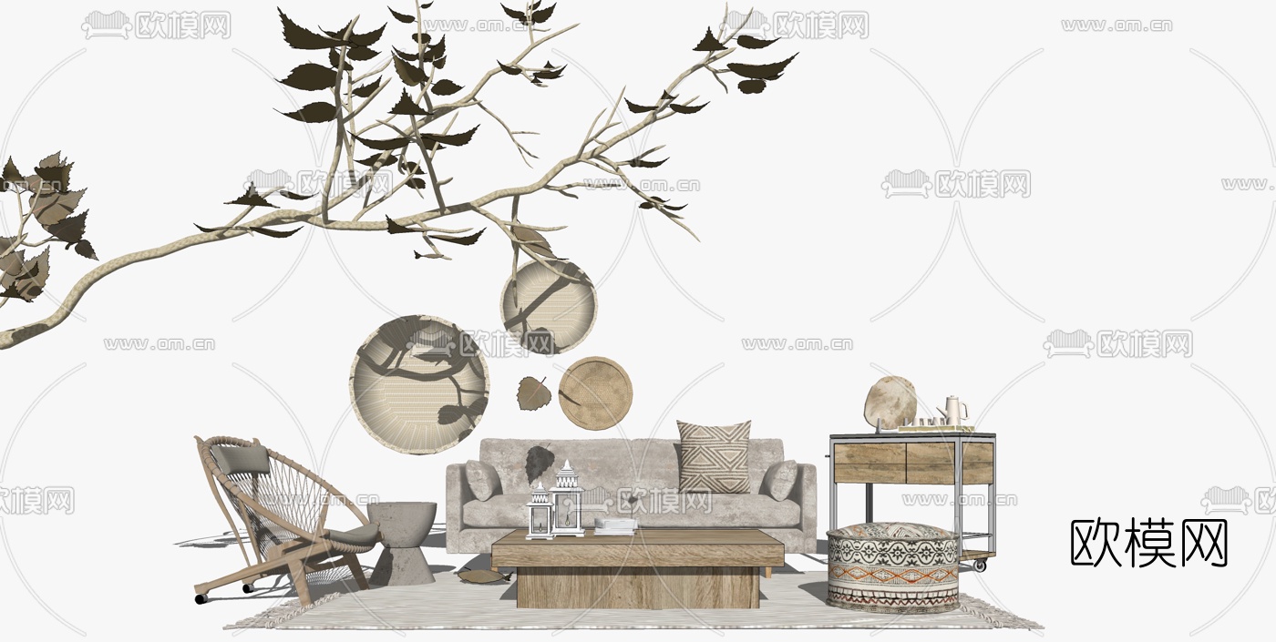 北欧沙发组合su模型下载