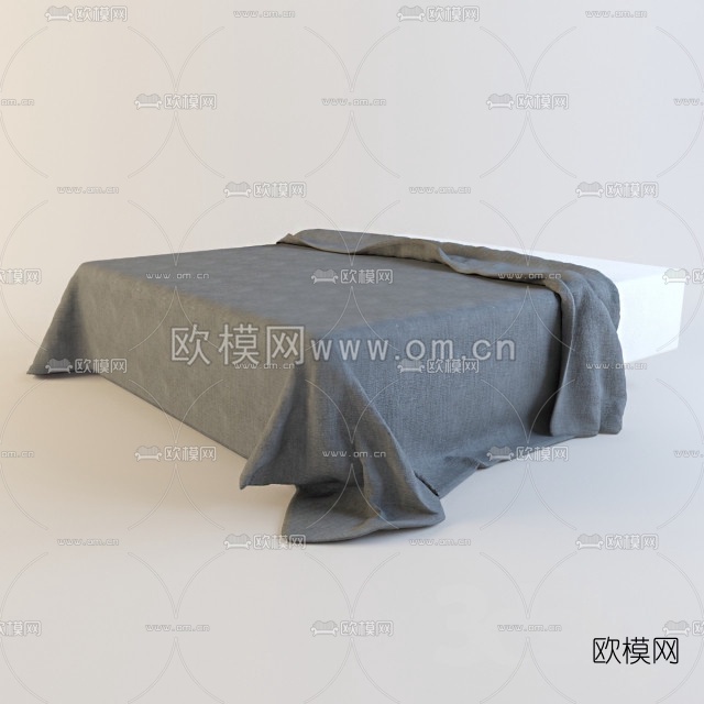 现代灰色布艺双人床3D模型免费下载