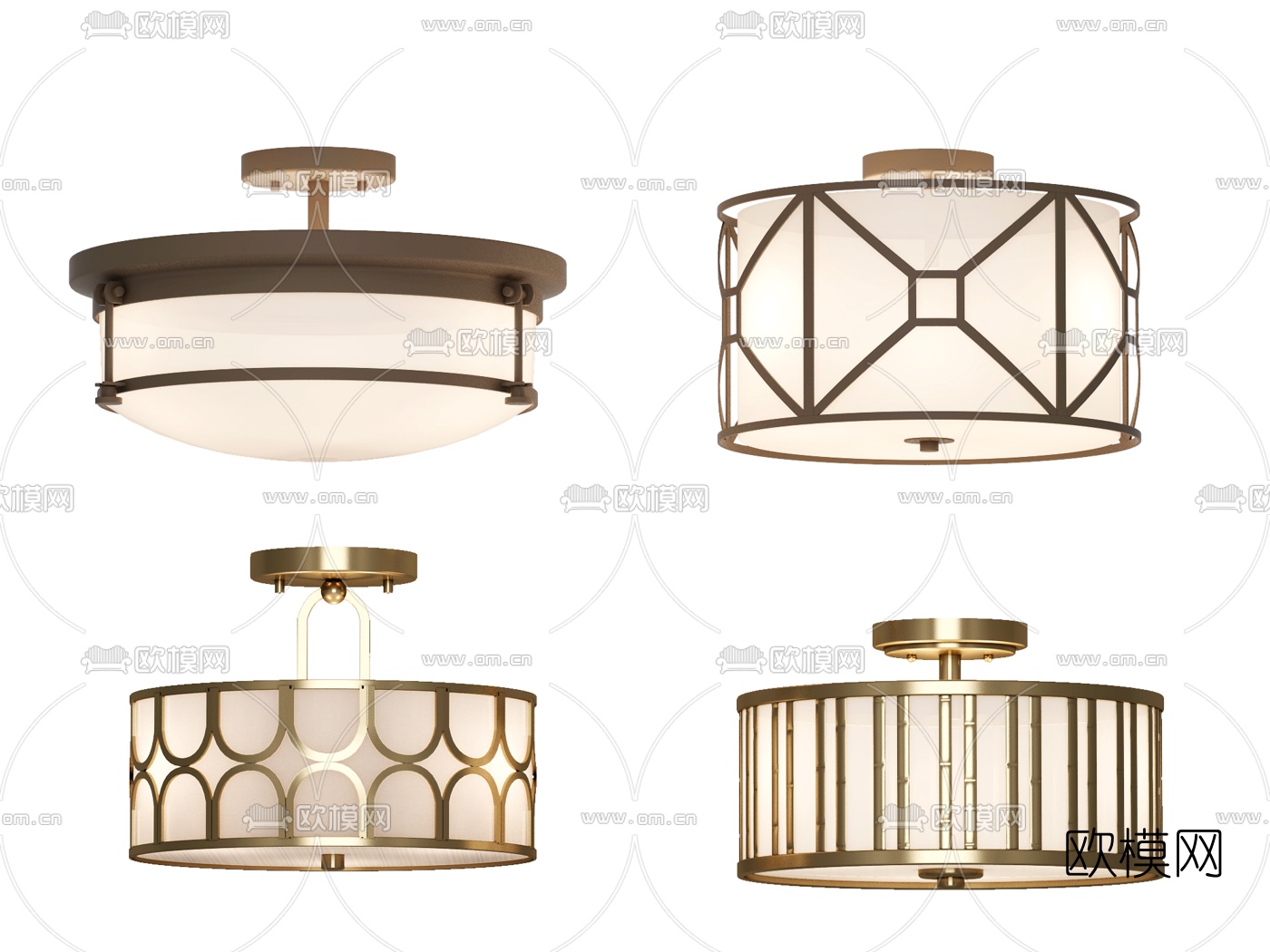 美式吸顶灯组合3D模型下载