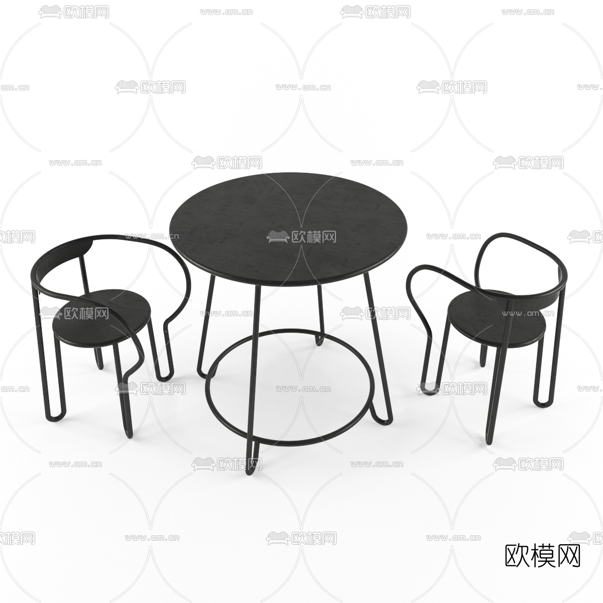 工业风铁艺休闲桌椅组合3D模型下载（渲染图3）