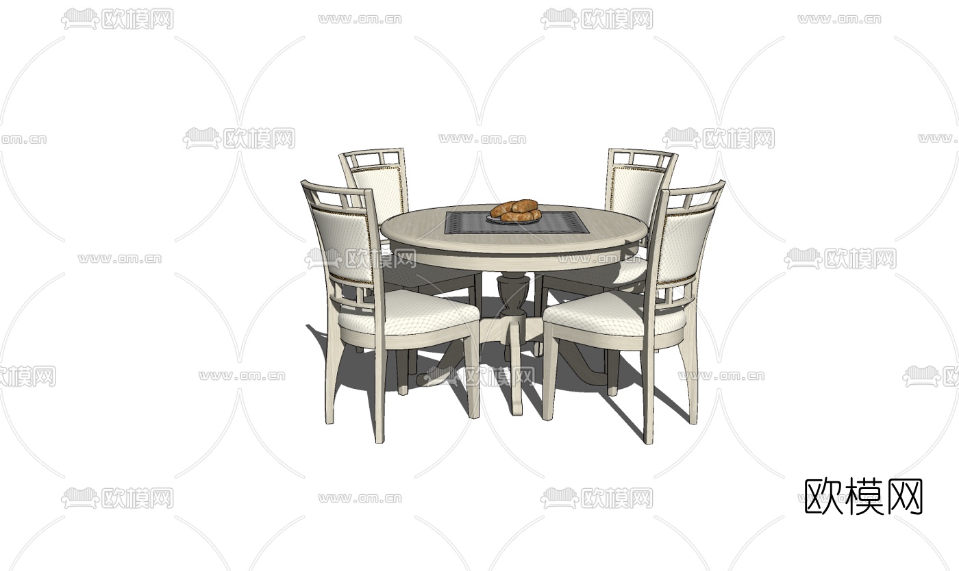 欧式实木圆形餐桌椅su模型下载