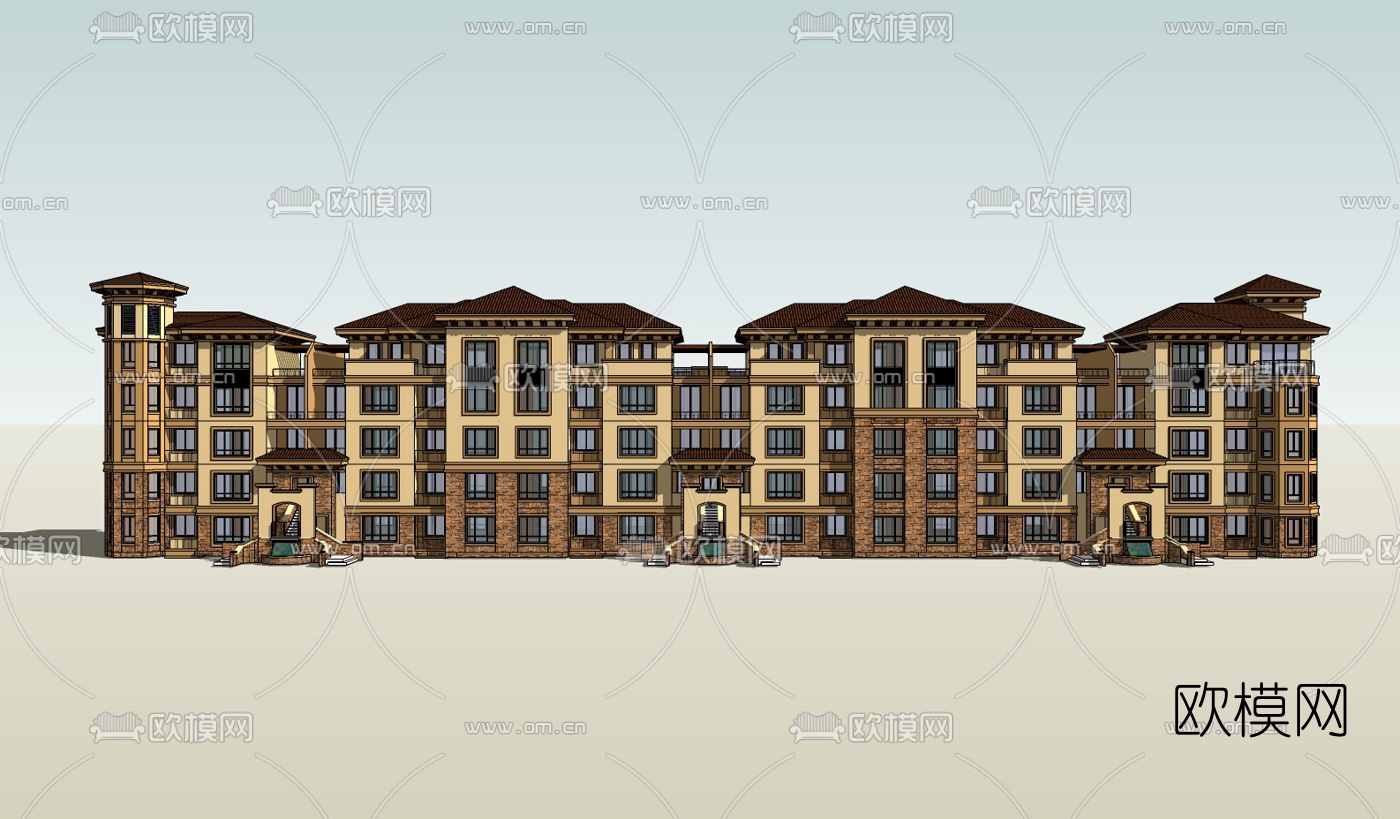 欧式连排别墅su模型下载（渲染图2）