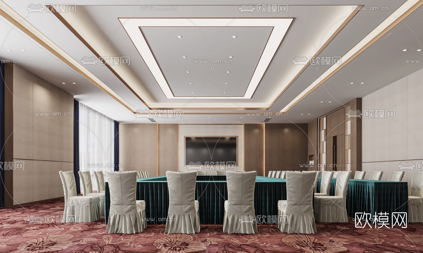 现代酒店会议室3d模型下载（渲染图1）