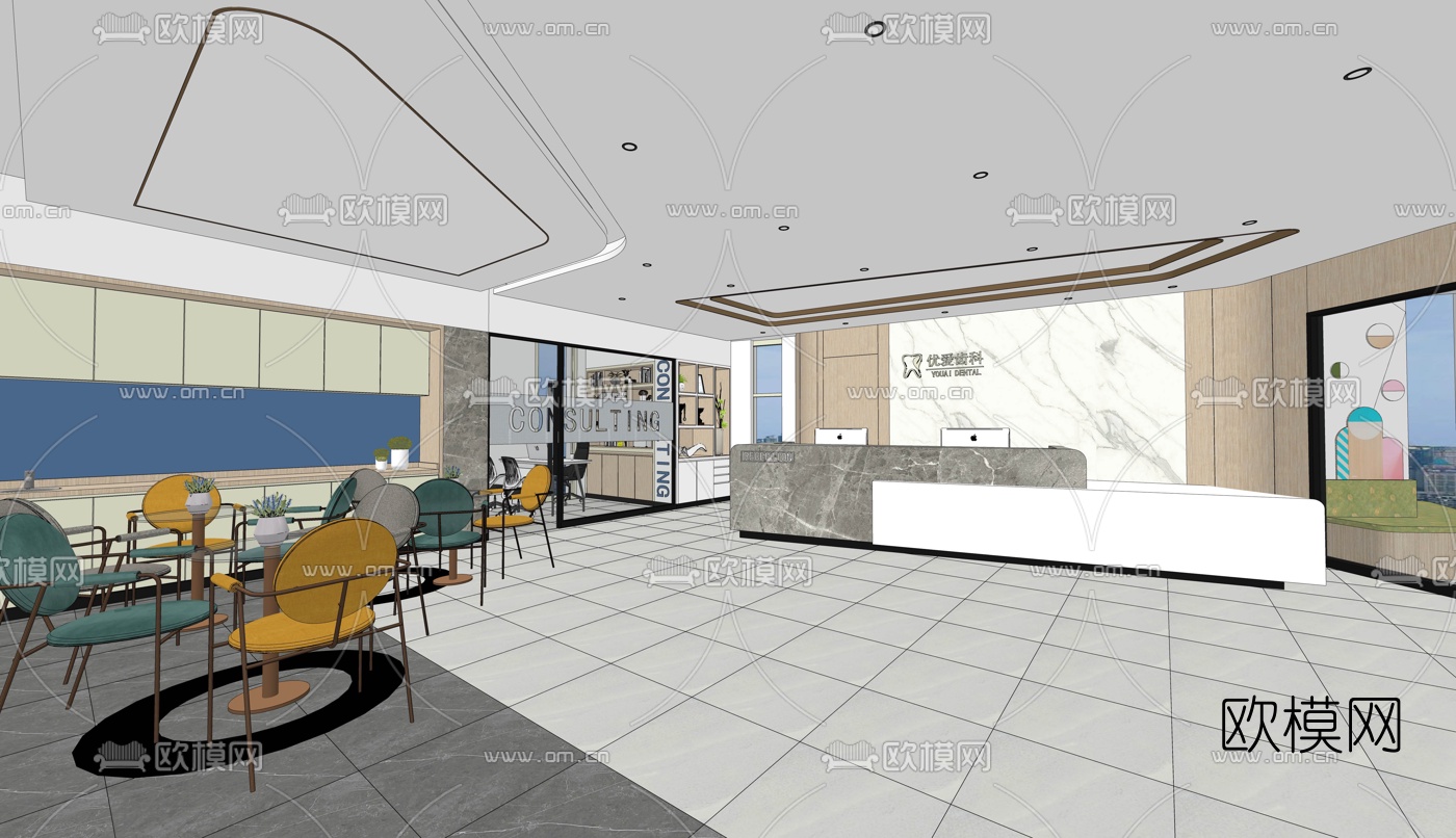 现代医院牙科接待厅su模型下载