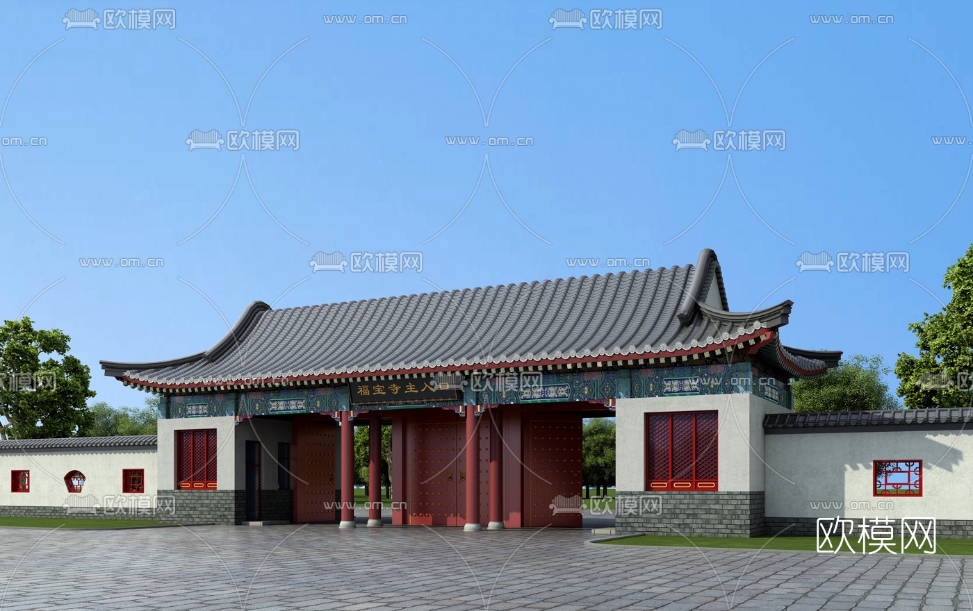 中式古建寺庙大门3d模型下载