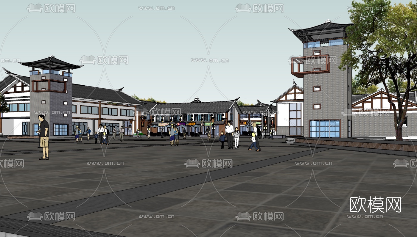 中式民俗古镇su模型下载（渲染图2）