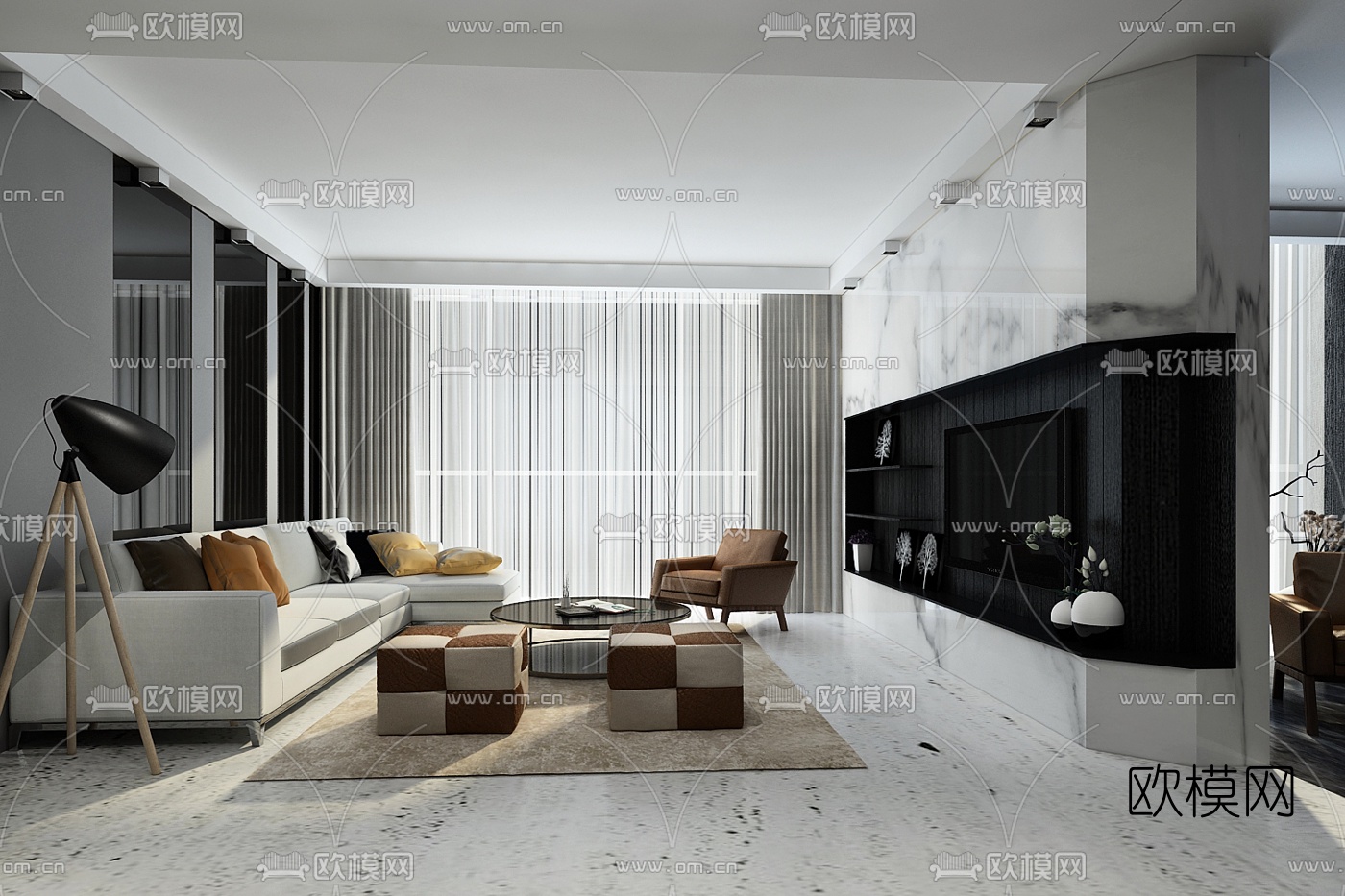 现代客厅餐厅玄关过道3D模型