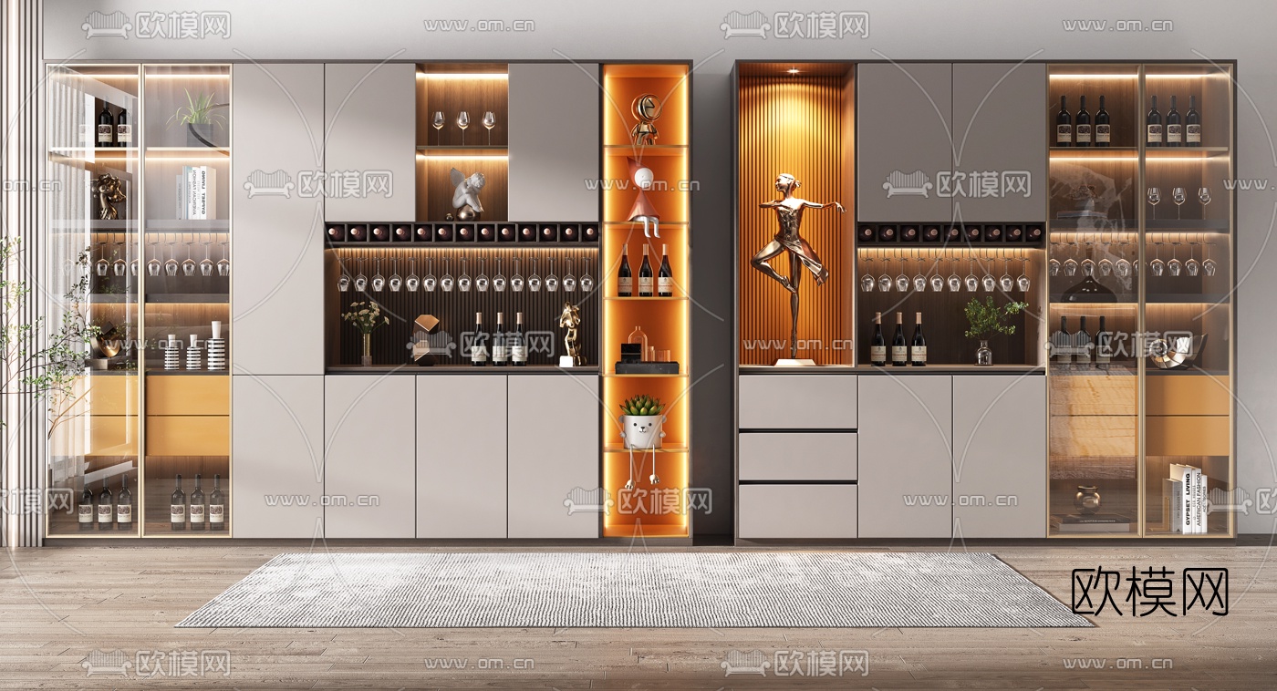 现代轻奢酒柜3d模型