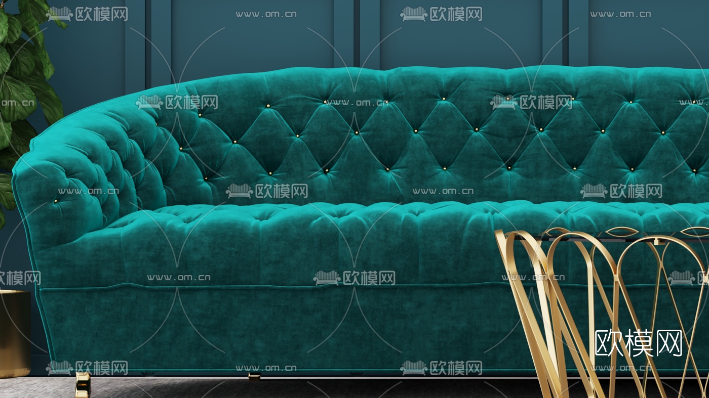 简欧绒布多人沙发3d模型下载（渲染图3）