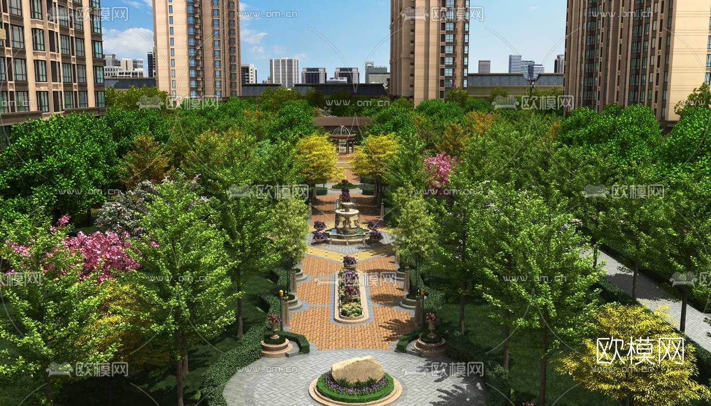 现代小区花园园林景观3d模型下载