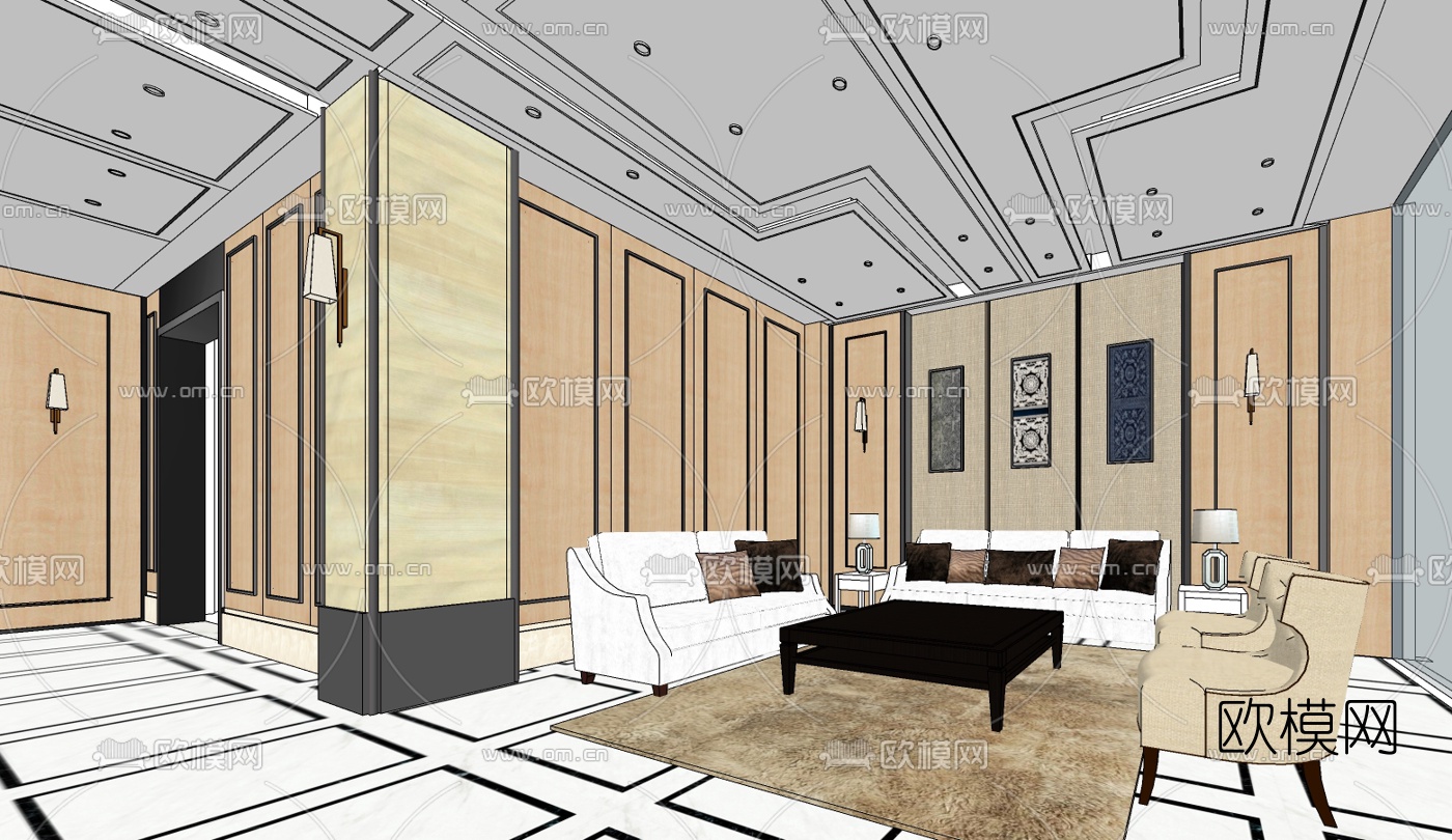 现代酒店大堂免费su模型下载（渲染图4）