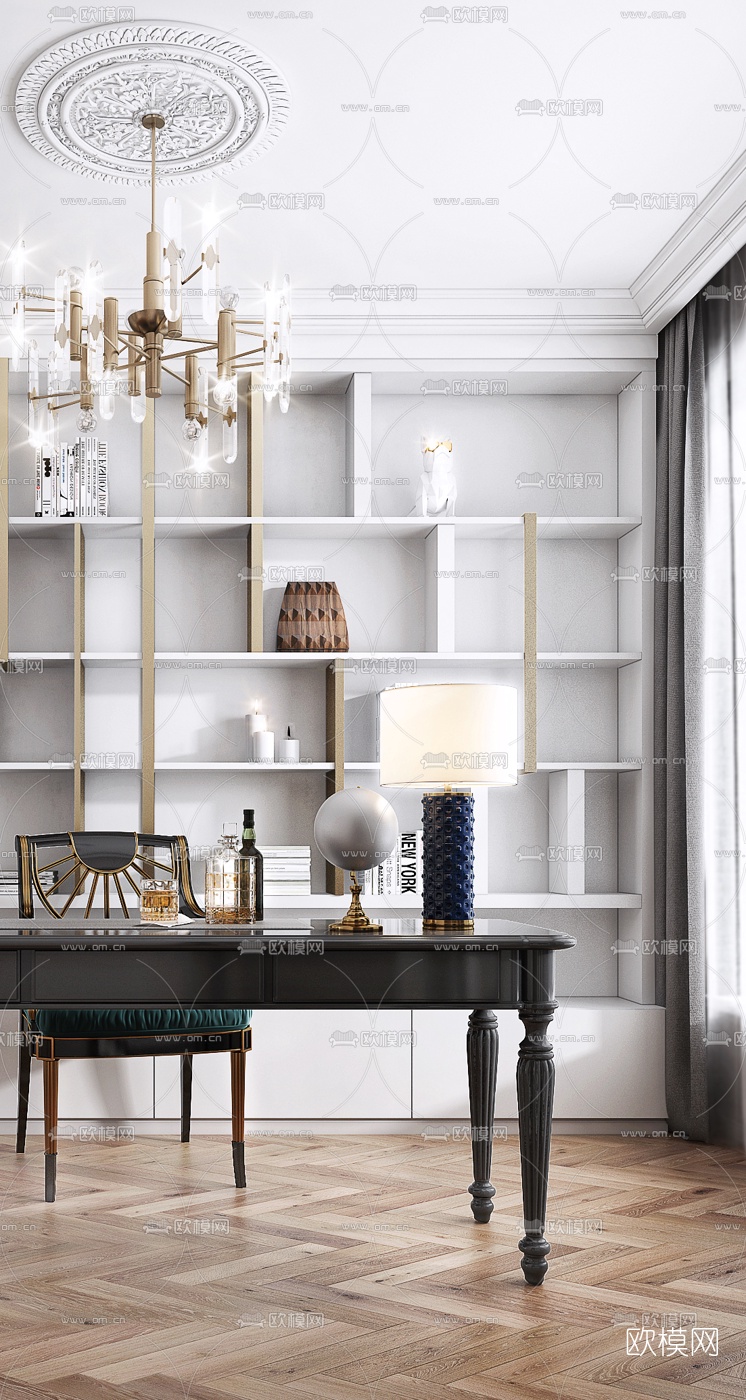 美式书房3d模型下载（渲染图3）